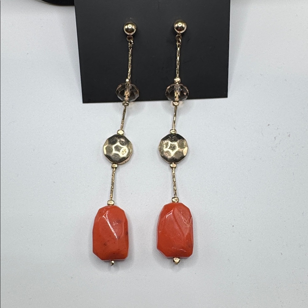 New York & Company Gold and  Burnt Orange Dangle Earrings